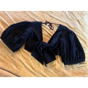 Edit Women’s Blouse Balloon Sleeve Black Size Medium Cropped Designer Open Back